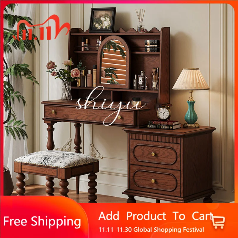 

Makeup Bedroom Dressing Table Mid Century Luxury Luxury Organizer Wood Vanity Table Cosmetics Penteadeira Lounge Suite Furniture