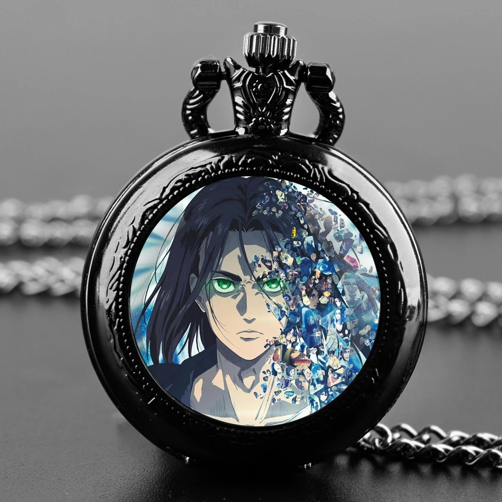 Attack on Titan Design Glass Dome Quartz Pocket Watch With Durable Chain Arabic Numeral Dial For Men And Women Creative Gifts