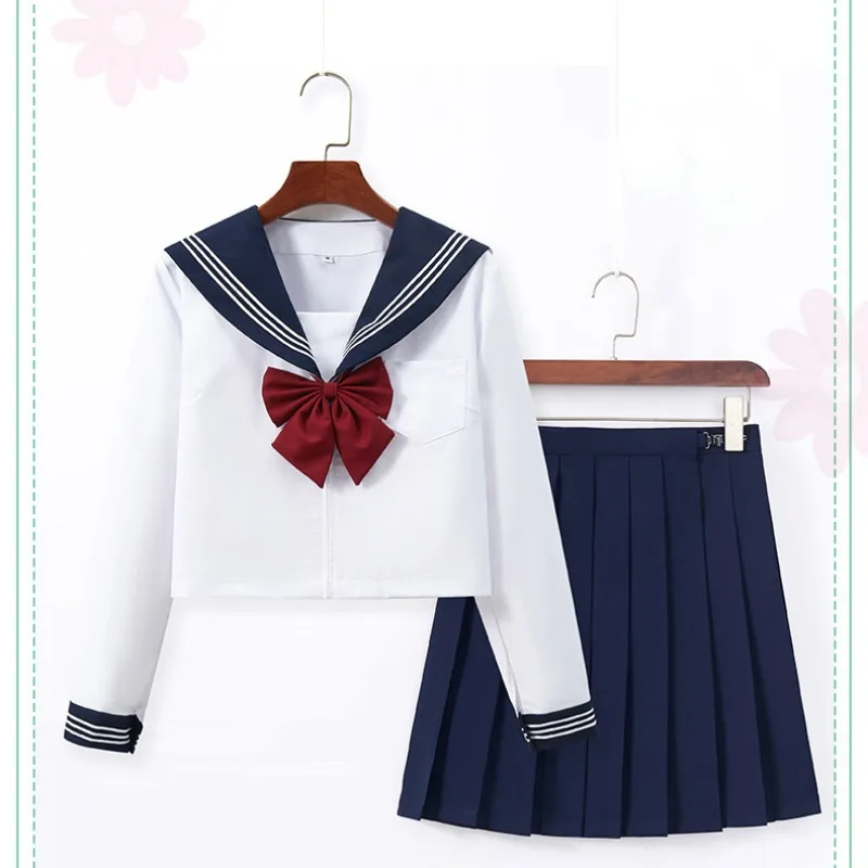 

New Schoolgirl Uniform Japanese Class Navy Sailor School Uniforms Students Clothes For Girls Anime COS Sailor JK Navy Suit-white