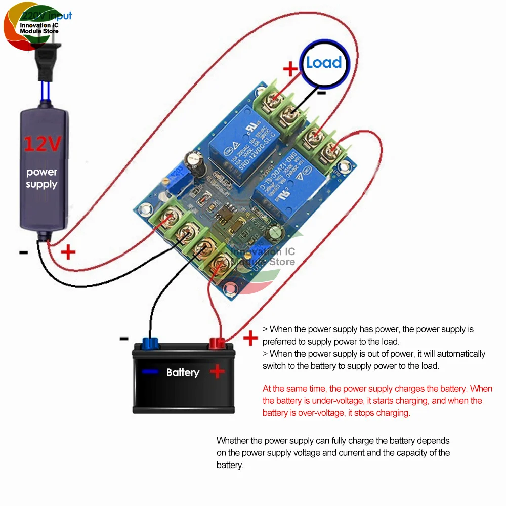 Imagem -02 - Placa de Controle de Carregamento Automático Fonte de Alimentação Módulo de Comutação Falha de Energia da Bateria Módulo de Disjuntor de Emergência