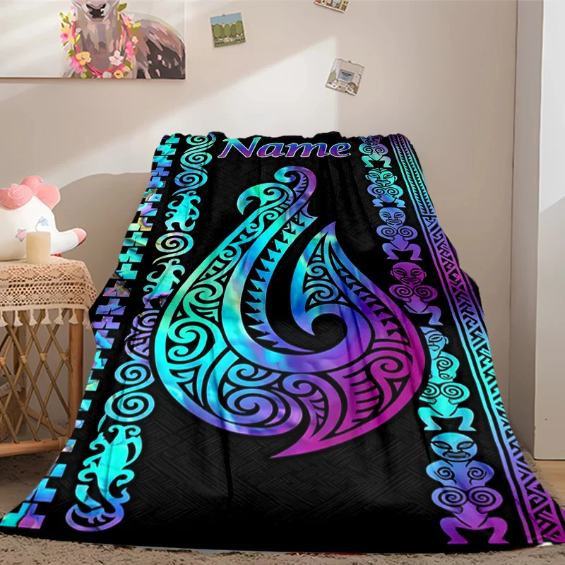Maori Tattoo Custom Name Blanket Cozy Flannel Blanket Soft Warm Lightweight for Sofa Bed Office and Travel Ideal Gift Choice