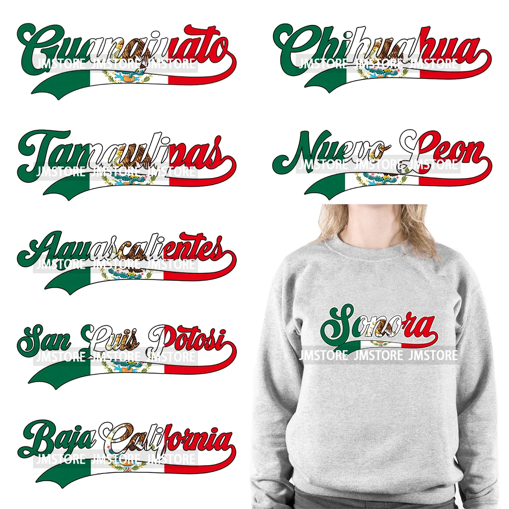 

Plates of Mexico Popular State Names Letters With Flag Designs Iron On DTF Heat Transfers Stickers Ready To Press For T-shirts