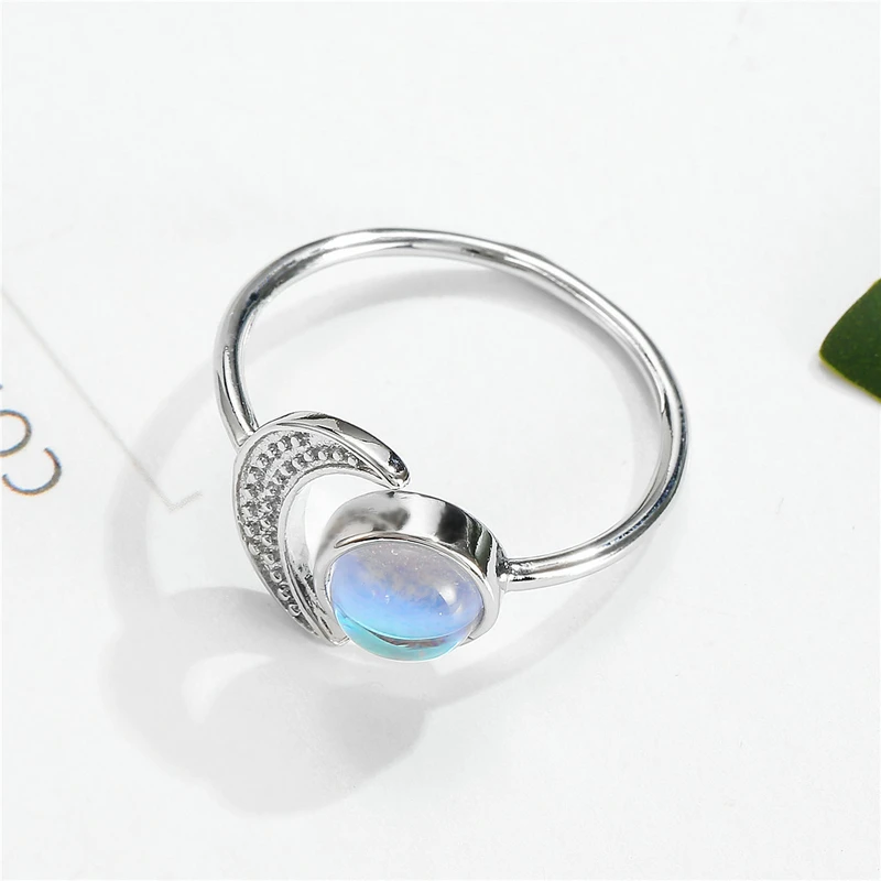 Simple Women Rings Moon Sun Moonstone Silver Color Opening Ring Romantic Style Anniversary Fashion Jewelry For Women