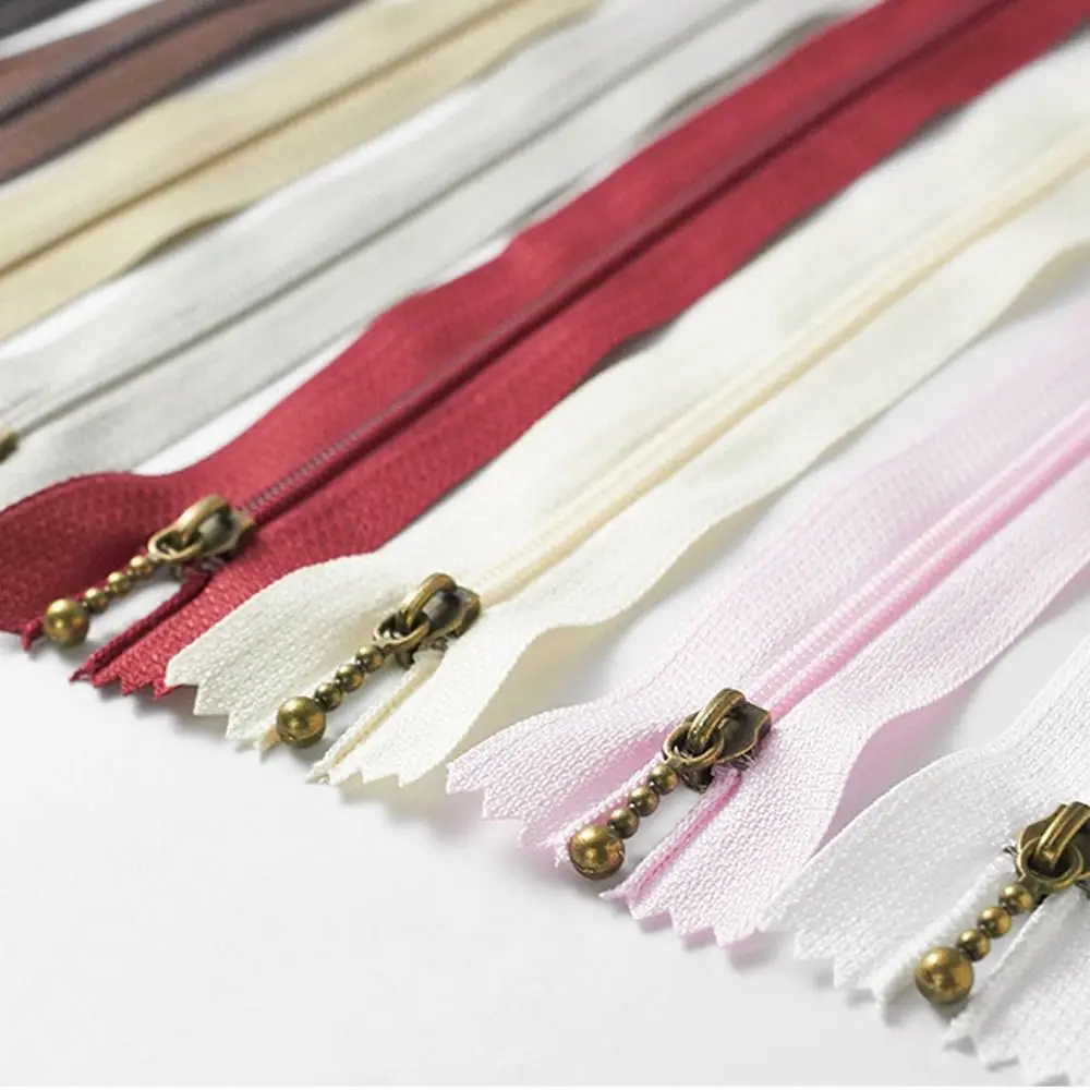 10Pcs Handbag Bronze 3# Close-end Zip Handmade Craft Round Bead Modeling Zipper Replacement Zip Fastener