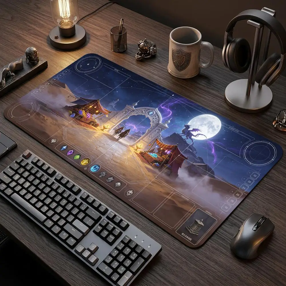 60X35cm Fantasy Desert Night Bazaar Play mat With Game Zones Table Pad Anti-Slip Commander TCG Card Game Mat