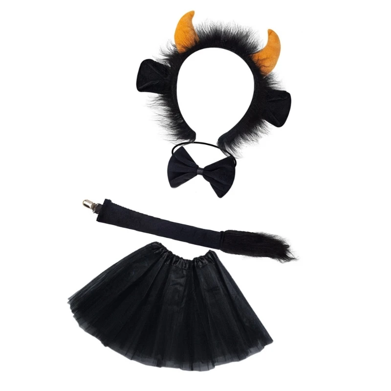 652F Accessori per costumi bestiame per cosplay per bambini adulti Costumi mucca con fascia per bovini pelosi