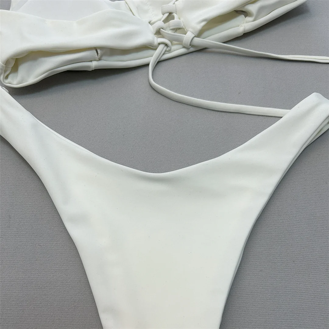 Bikini mit Schnürung, brasilianischer Schnitt, hoher Beinausschnitt, zweiteiliger Badeanzug für Damen, gepolsterter Badeanzug, Badebekleidung, Modell V6654. – Detail 18