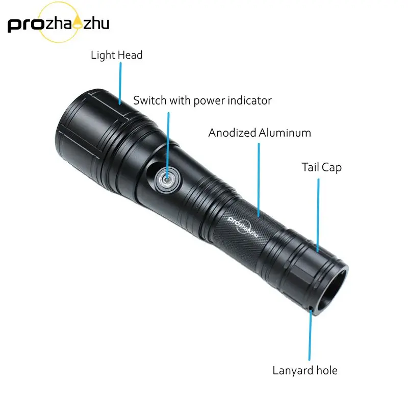 Aluminum Alloy Underwater Dive Light XHP50 2500LM IPX8 100M Adjsutable Focus Rechargeable Diving Flashlight For Scuba Divers