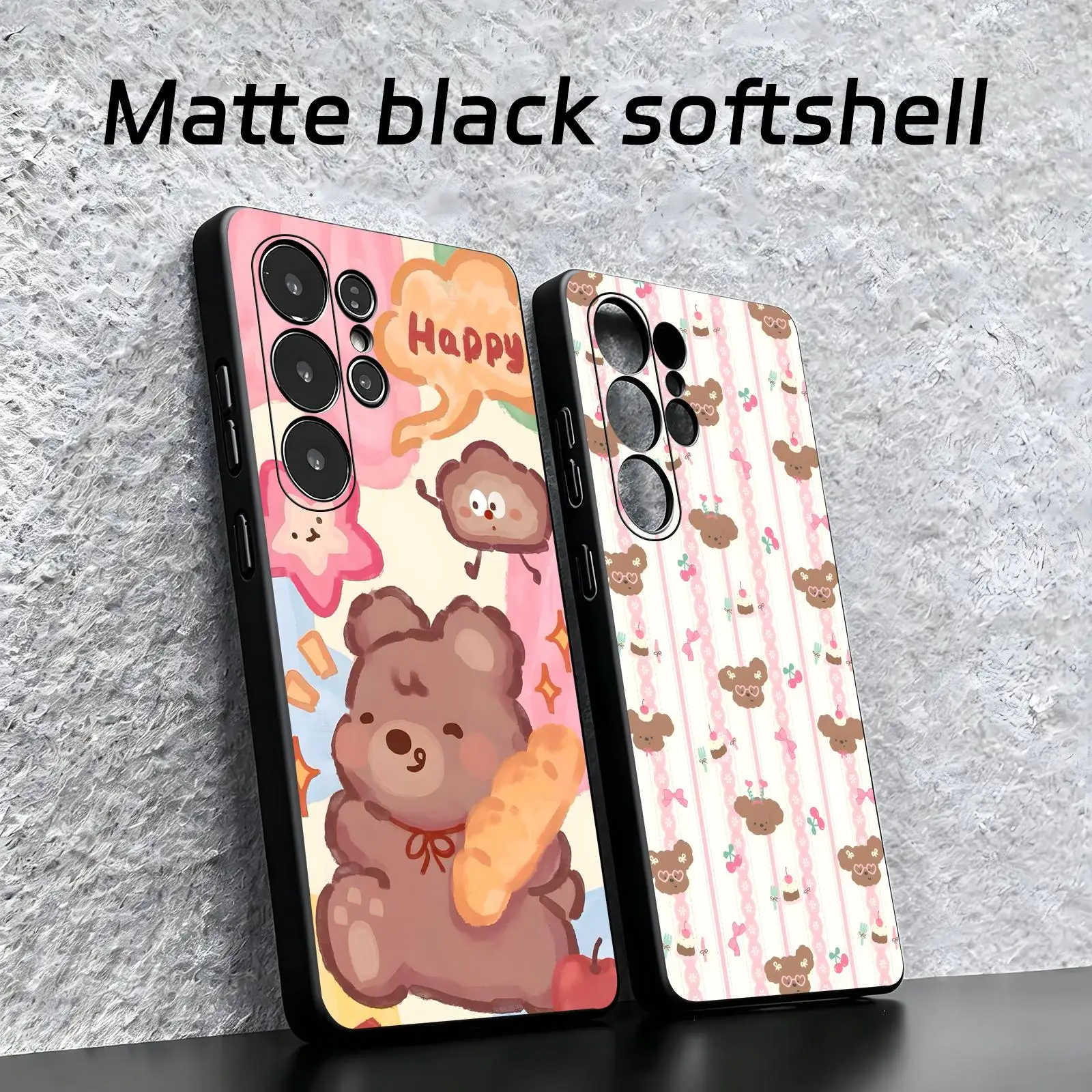 Phone Case For Samsung S26 S25 S24 S23 S22 S21 S20 Ultra Note20 Soft black Shockproof Cover Cute little bear