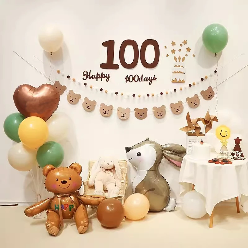 INS Vintage Coffee Caramel Bear Rabbit Foil balloon Bunny 30 100 Days Full Month Boy Girl 1st 2 3 4 5 6 Year Old Birthday Party