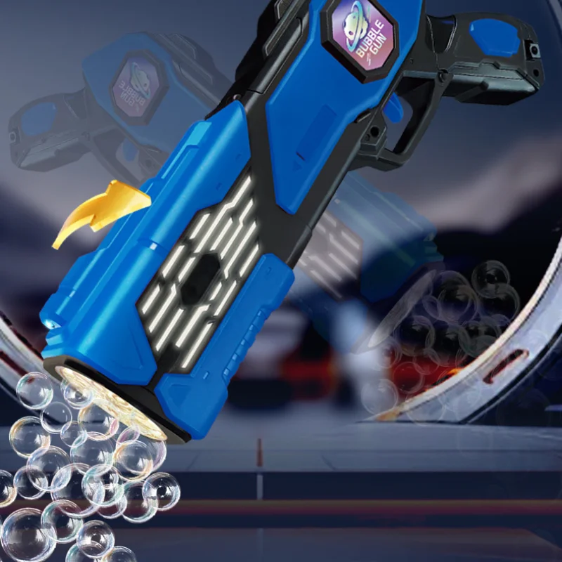 Pistola de bolhas portátil automática espaço interestelar bolha elétrica soprando com luzes crianças brinquedos casamento jogo ao ar livre presente