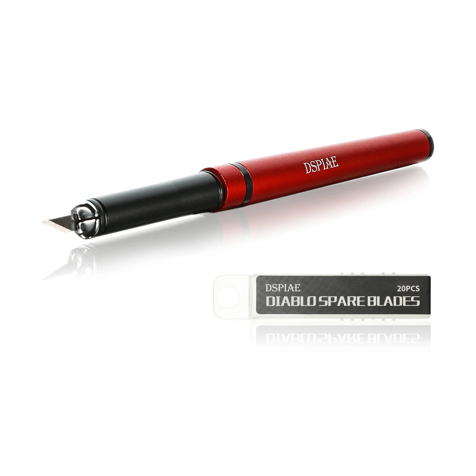 DSPIAE Dk-1 Aluminum Alloy Pen Knife with 21 Pcs Blade Sharp with 41 Pcs Blade Sharp 12*12*147mm Red