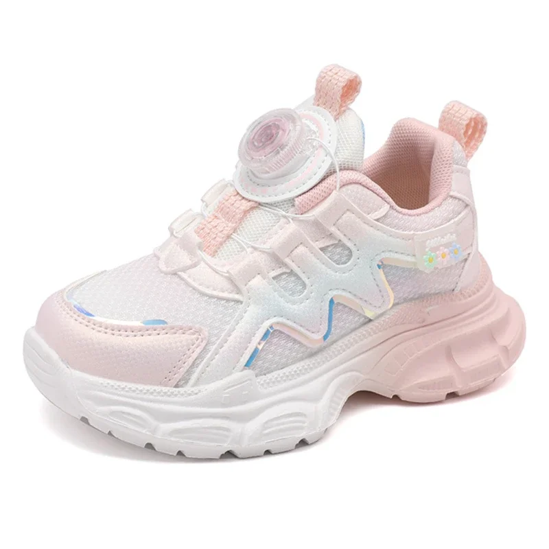 

Girls' Sports Shoes 2024 New Autumn Children's Sneakers Rotating Button Mesh Breathable Girls' Casual Running Shoes