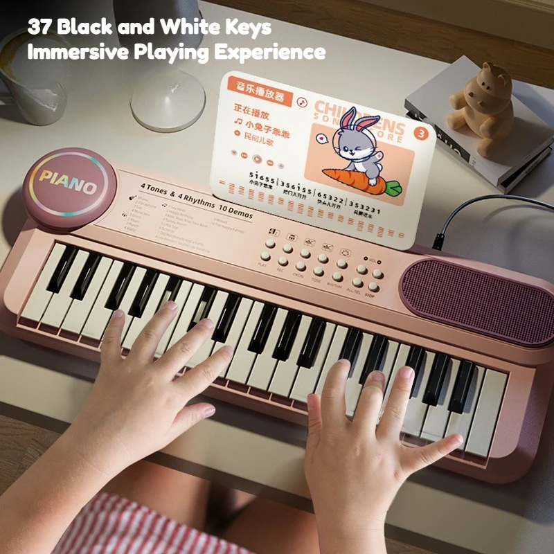 37-Key Kids Piano Keyboard Musical Toy with Microphone Music Score for Early Learning Interactive Play Best Gift for Ages 3-6