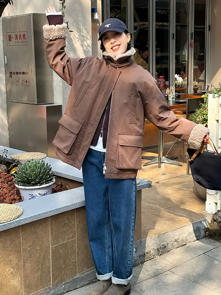 

Женская ретро-куртка Bebbe Home из шерсти с гусиным пухом, модель 2026, зимняя, теплая верхняя одежда с длинными рукавами на молнии