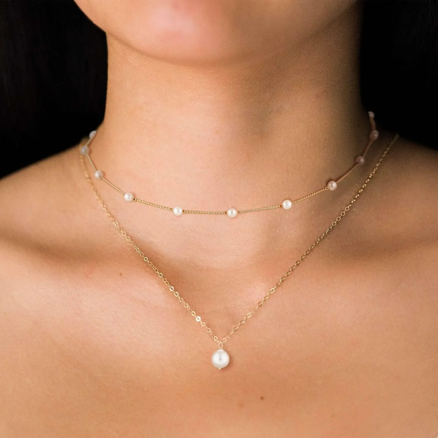 Gold Pearl Necklace for Women K Gold Plated Layered Pearl Necklaces for Women Trendy Pearl Necklace for Women Gold Jewelry Gifts 3