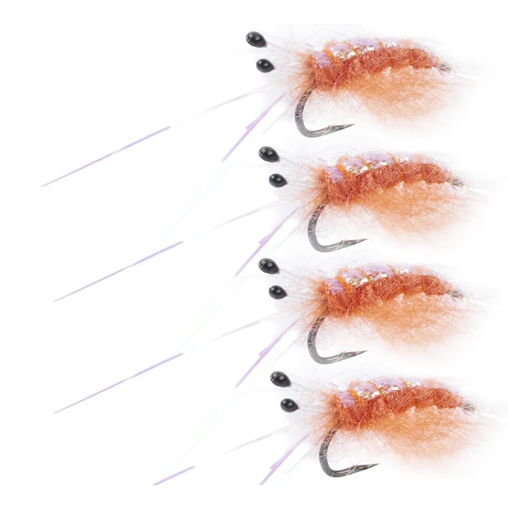 Goture 4PCS Fly Fishing Flies 4-10# Minnow Sinking Artificial Shrimps Flies for Trout Saltwater Fishing Bait Lures