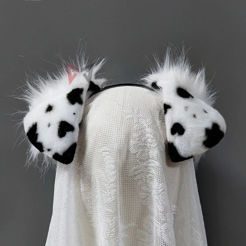 

Рабочая ручная работа, белые, черные пятнистые собачьи уши, обруч для волос, рождественский косплей, вечерние складные стильные повязки для волос, повязка на голову, аксессуары для головных уборов