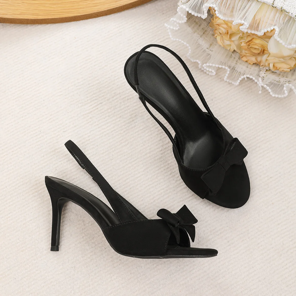 

Fish Mouth Back Empty Single Shoes Summer Bow Thin Heel Thick Heel Medieval High Heel Open Toe Sandals Women