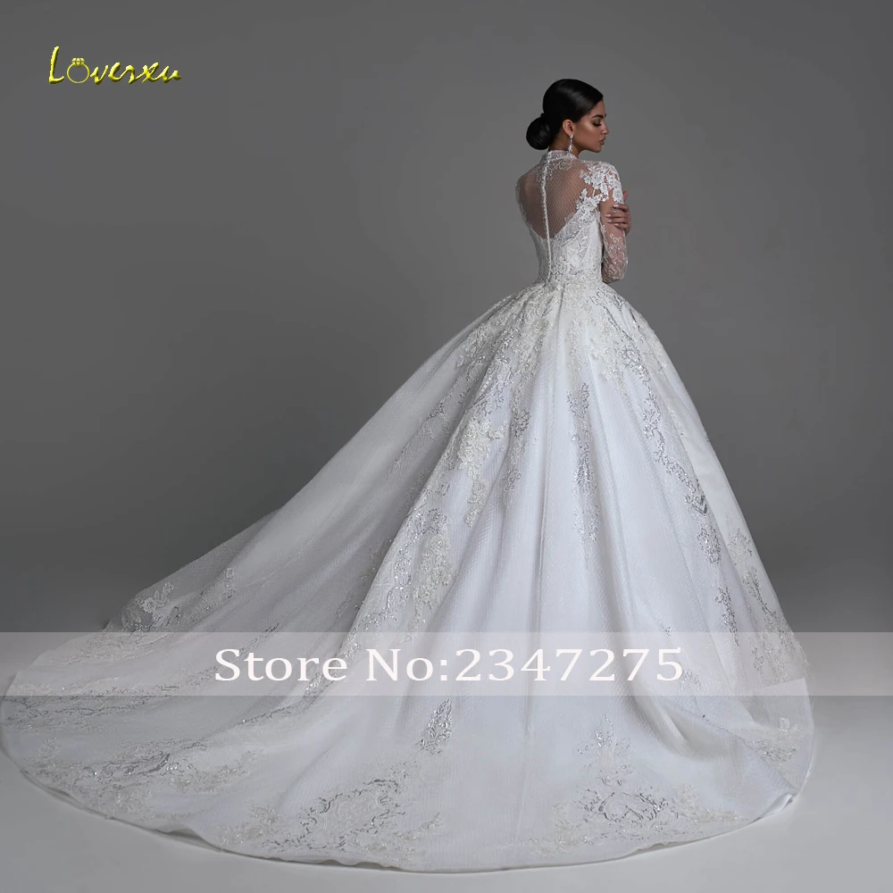 Loverxu robe De bal princesse robes De mariée col haut à manches longues Vestido De Novia dentelle perlée charmante robe De mariée sur mesure