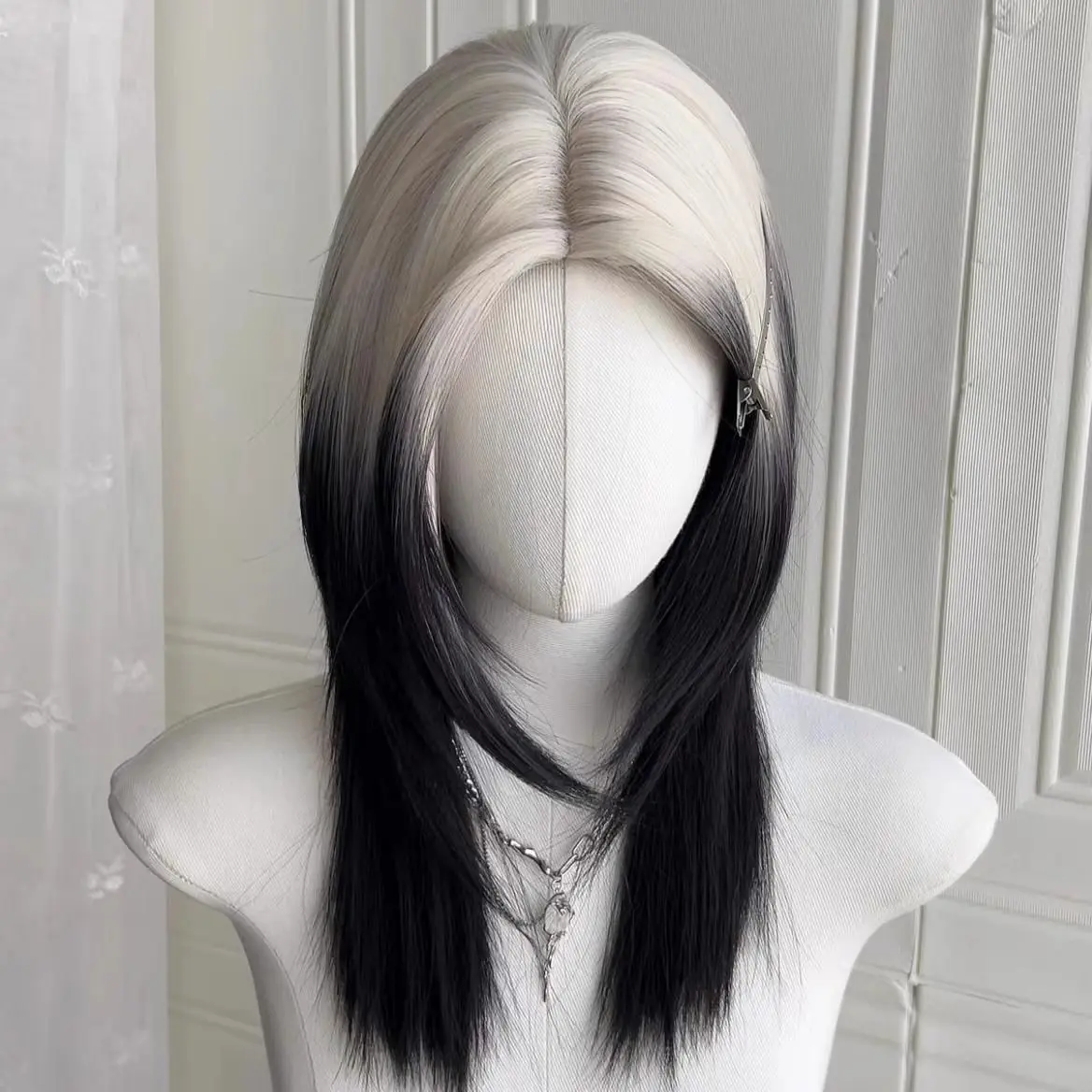 Shimmer Wigs for Men and Women Sissi Wolf Tail Long Hair Gradient Teased Samurai Head Half-tied Short Hair Full Headgear 가발