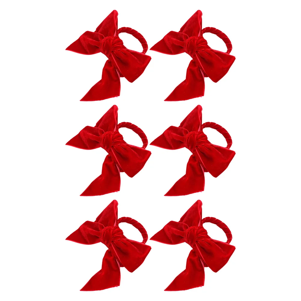 

6pcs Rings Bowknot Red Dinner Table Napkin Holders Serviette Decorative Napkin Rings Clasp Ornament