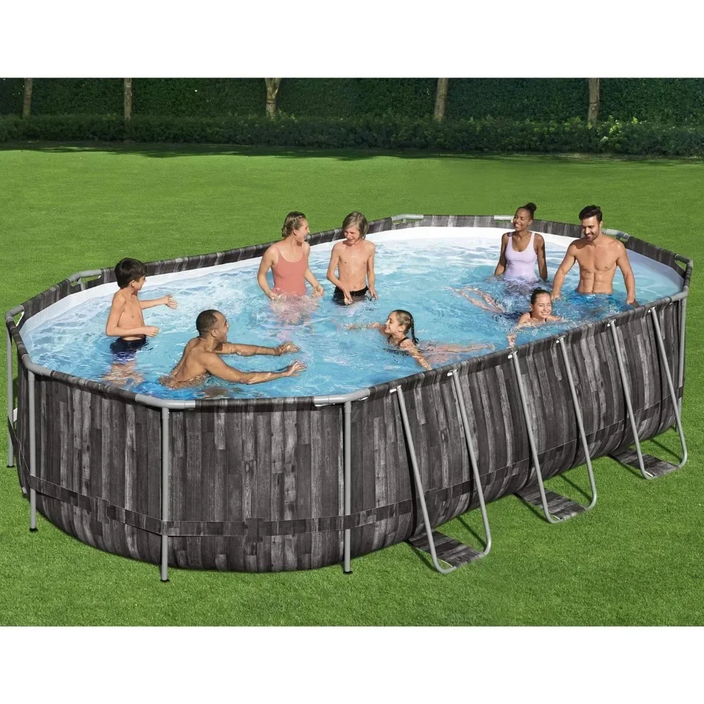 

Outdoor Hot Tubs Oval Metal Frame Above Ground Outdoor Swimming Pool Set with 1500 GPH Filter Pump, Ladder, Outdoor Hot Tubs