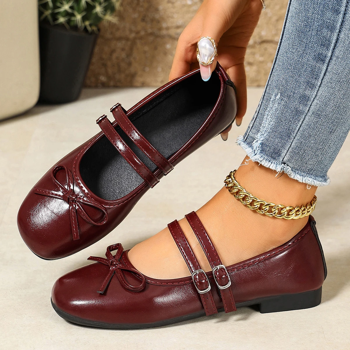 Frühlings- und Herbst-Neuheit: Bequeme Arbeits- und Freizeitschuhe mit eckiger Zehenpartie für Damen, modische und heiß begehrte sexy flache Schuhe mit Schleife. – Detail 5