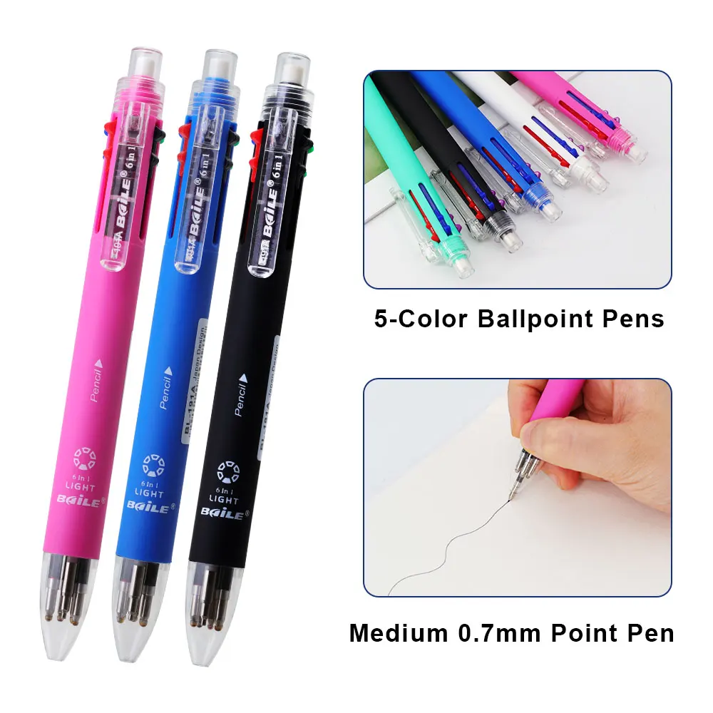 3 Teile/satz 6 In 1 Kugelschreiber Set 5 Farbe 0,7mm Stift Minen Und 0,5mm Automatische Bleistift für Schule Schreiben Büro Liefert – Detail 3