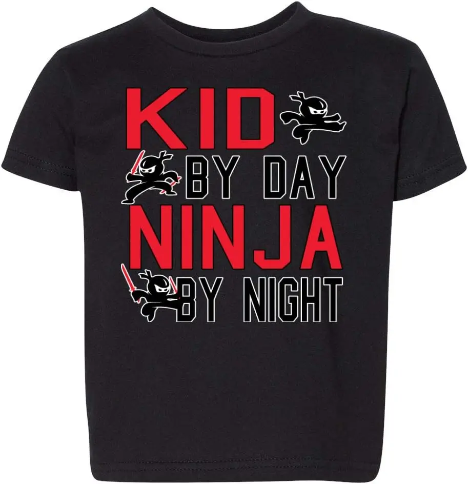 Kid by Day Ninja by Night Red Humor Toddler Crew Graphic T-Shirt