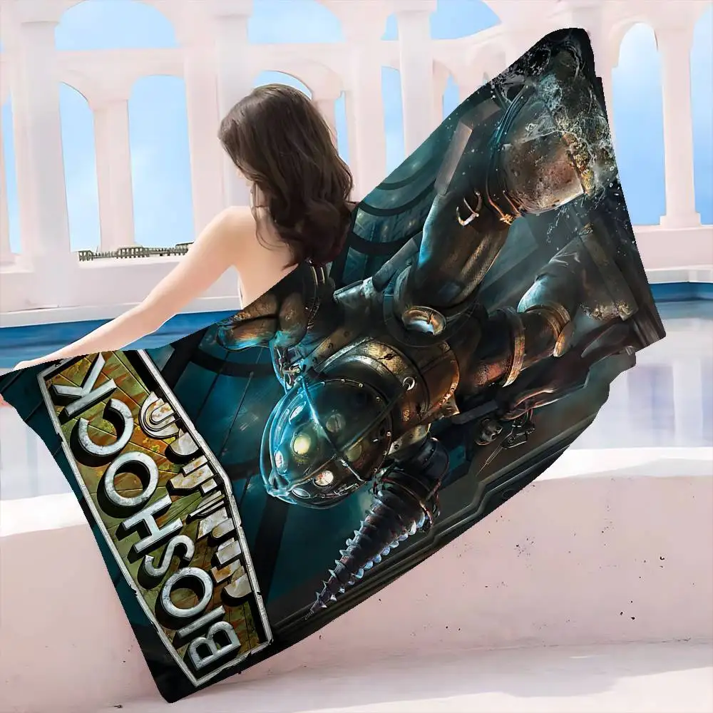Serviette de plage rétro en microfibre imprimée B-Bioshock R-Rapture, pour escalade, yoga, natation, course à pied, absorbante et douce