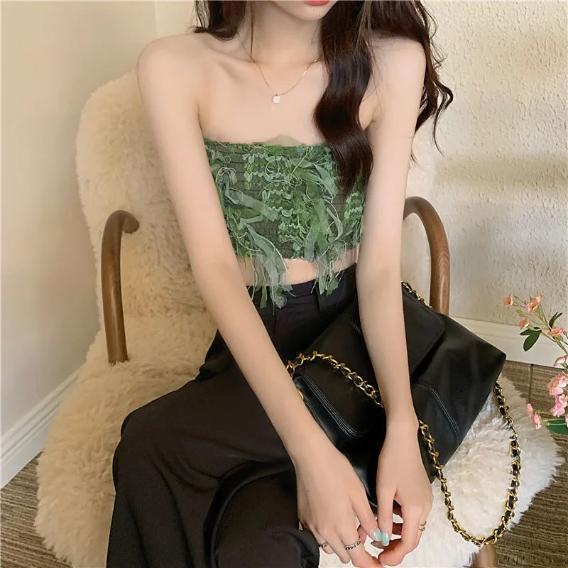 American Sexy Sweet Spicy Girl Strapless Slim Fit Women's 2024 Summer New Exterior Wear Chic Bodycon Corset Tube Top