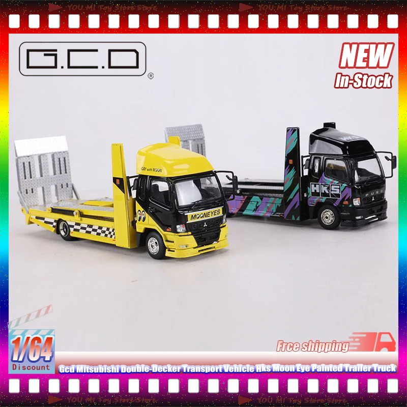 

Новый Gcd 1:64 Mitsubishi двухэтажный транспортный автомобиль Hks Moon Eye окрашенный прицеп из сплава миниатюрная литая под давлением модель автомобиля игрушка