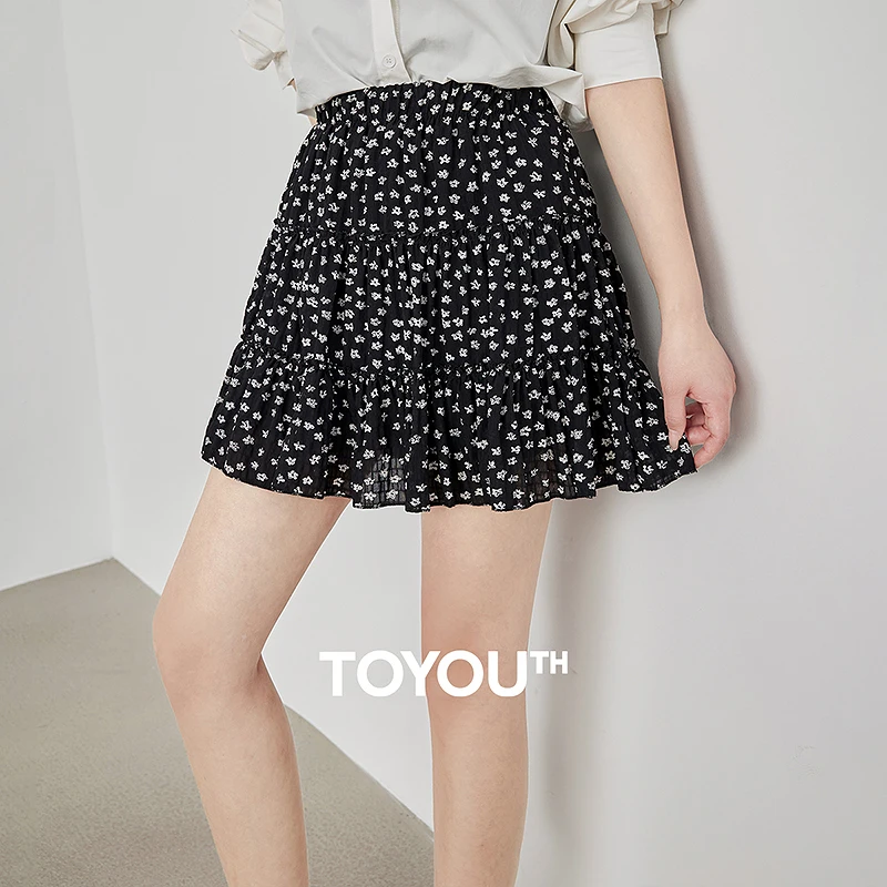TOYOUTH Women Skirt 2025 Summer New Summer New Bubble Wrinkled Floral Cake Vacation Mini Skirt P8520001
