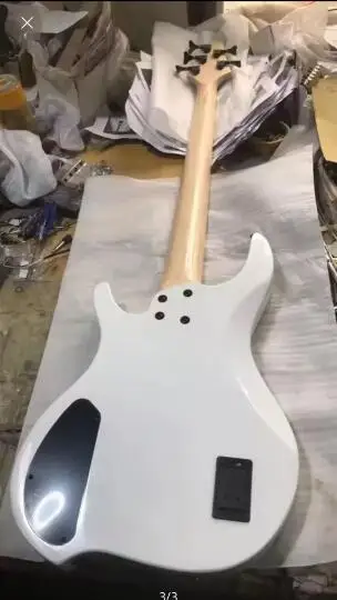 5 string white bass, fixed bridge, solid wood body, maple neck, active battery, mini switch, DingW bass, customizable