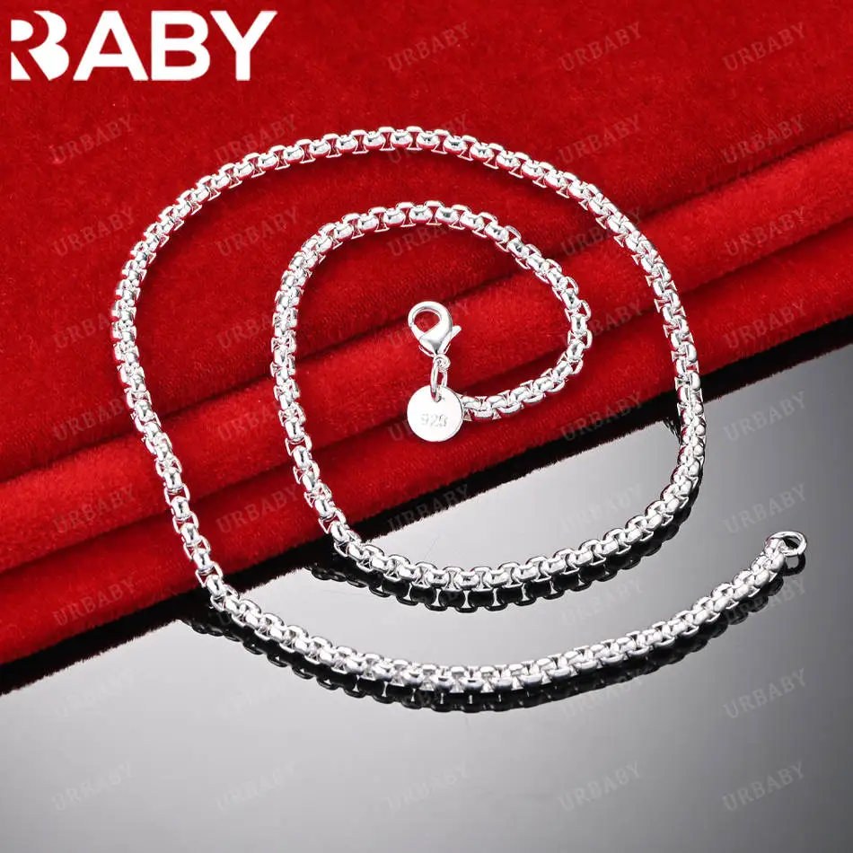 

URBABY 925 Sterling Silver 50cm 4mm Chain Necklace For Women Men Charm Trend Birthday Gifts Fashion Party Fine Jewelry