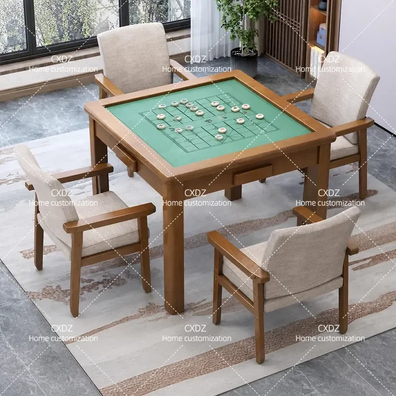 Solid Wood Hand Rubbing Chess and Card Table Chair Combination Casual Go Poker Table Square Table
