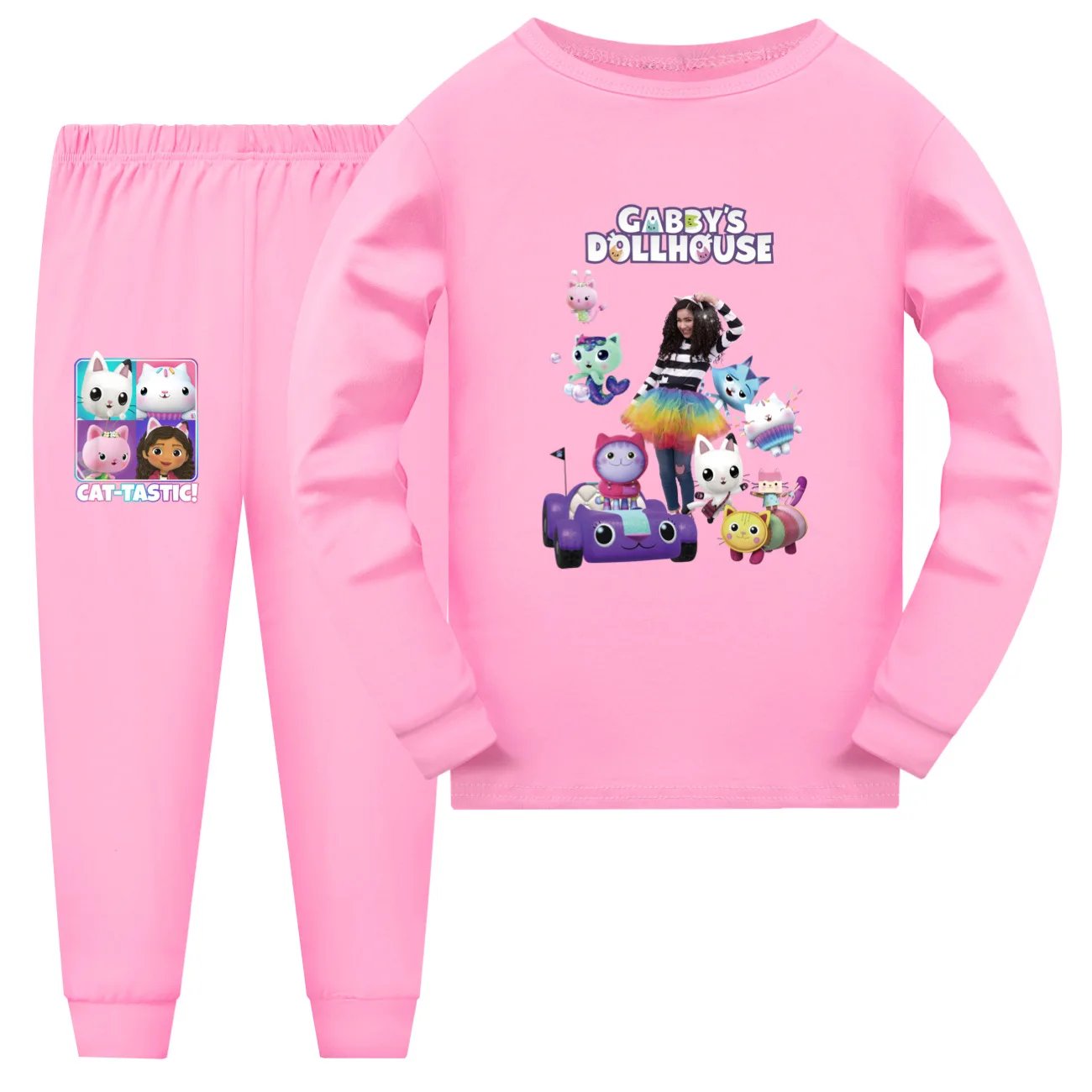 Gabbys Dollhouse Costume Teenager Boys Sleepwear Kids Cartoon Gabby Cats Pyjama Baby Girls Long Sleeve T Shirt Pants 2pcs Sets