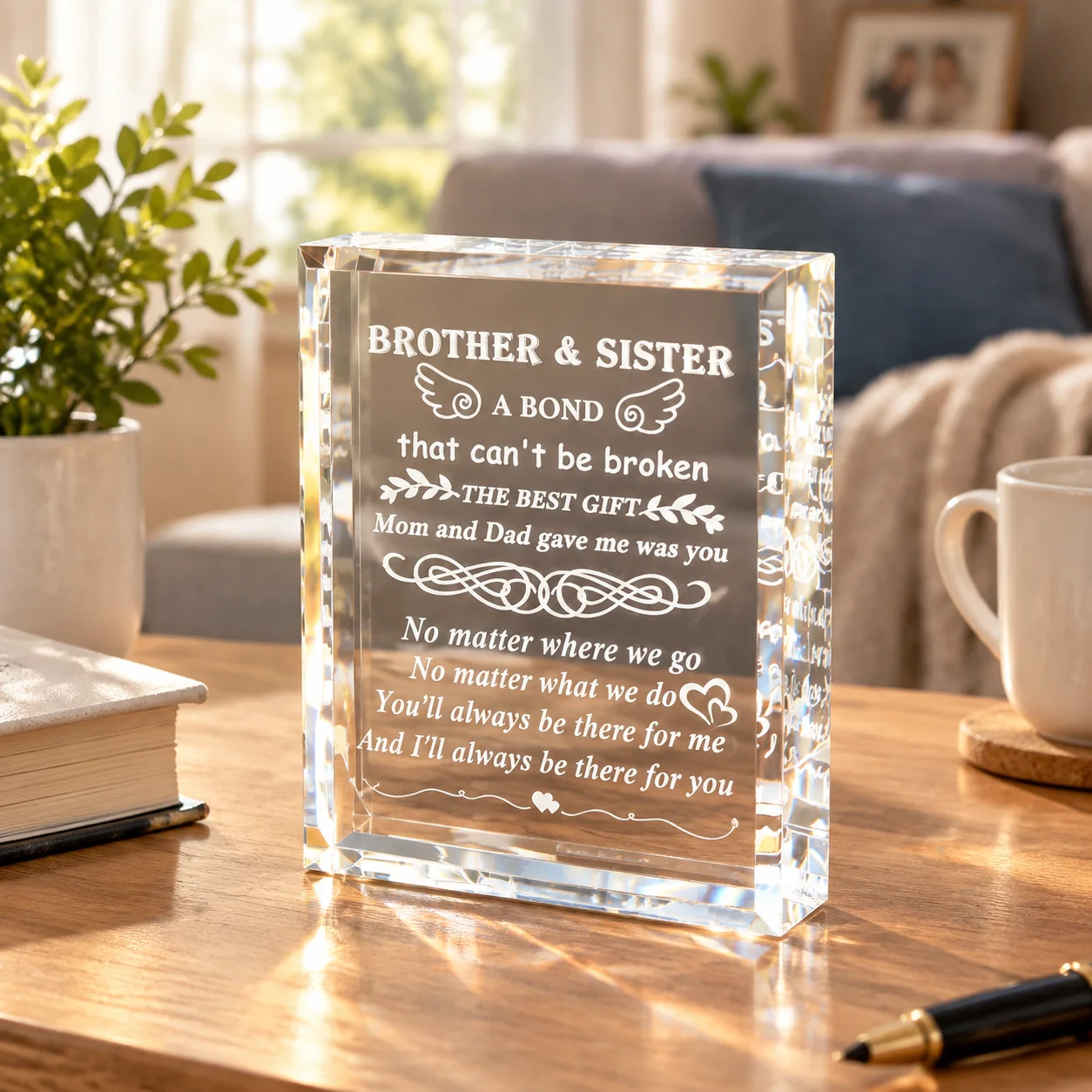 YWHL Meaningful Gifts for Brother from Sister, Laser Engraving Crystal Keepsake for Sister and Brother, Sister Birthday Gifts from Brother,Centerpieces
