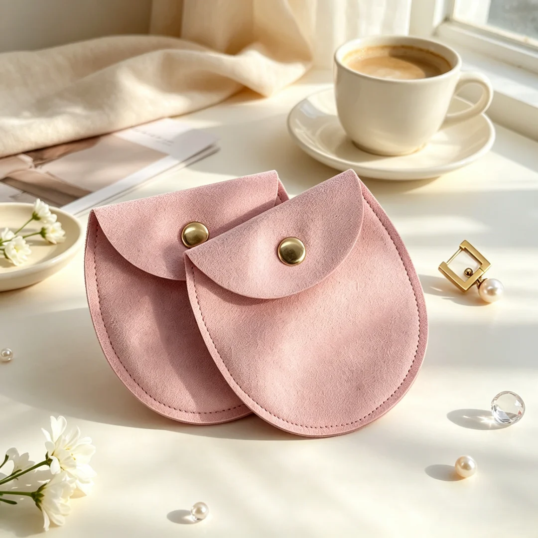 

100Pcs Dark Pink Microfiber Custom Jewelry Snap Bags Velvet Button Pouch Ring Fashion Necklace Cute Christmas Halloween Gift Box