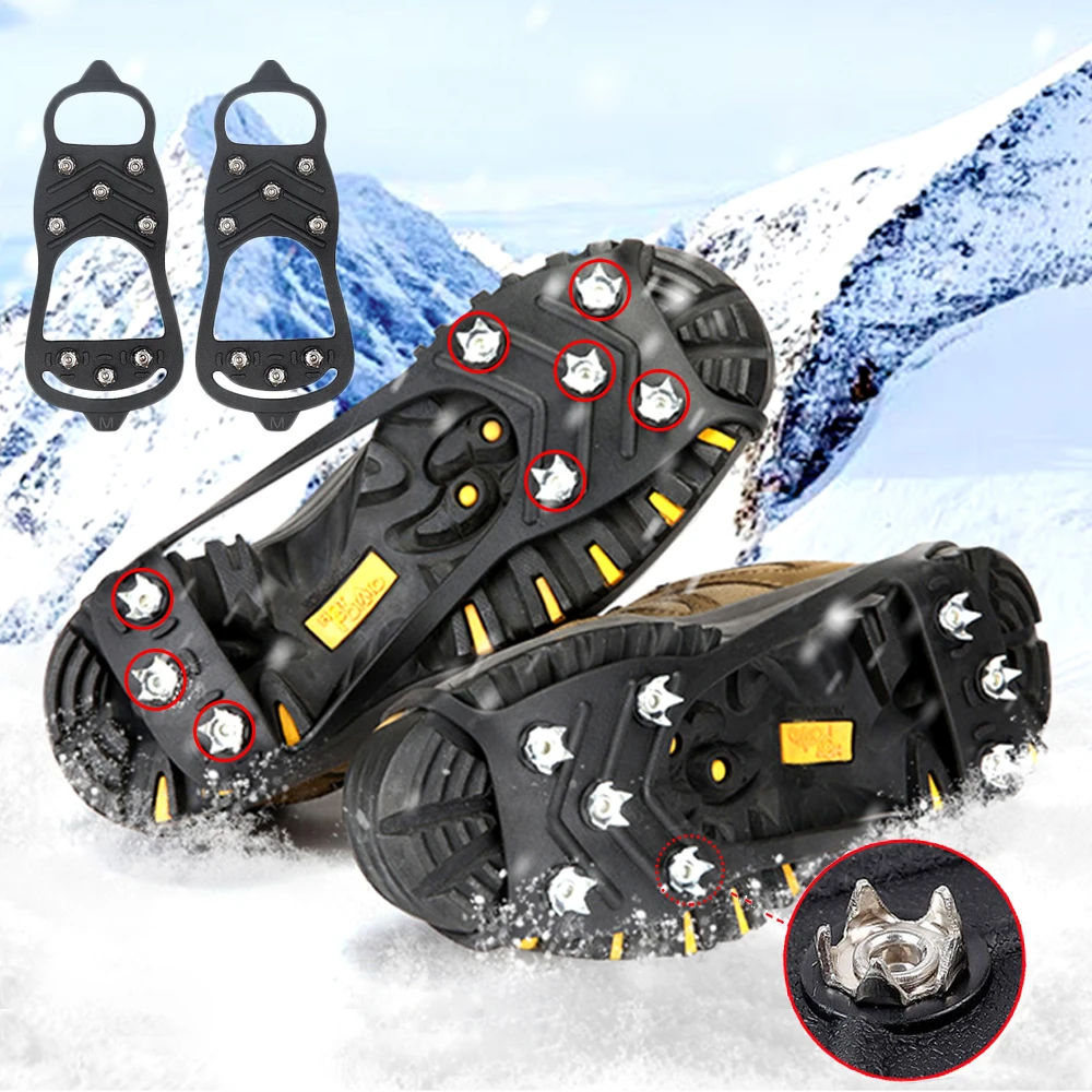 1 Pair 8 Teeth Anti-Skid Snow lce Climbing Shoe Spikes Ice Grips for Shoes Crampons Winter Climbing Anti Slip Shoe Cover Part