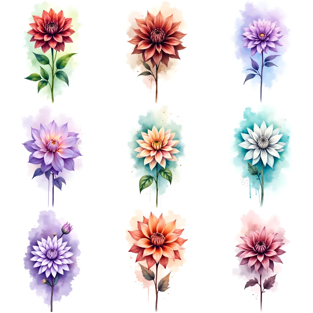 9pcs Colorful Flower Temporary Tattoo Stickers Waterproof Semi Permanent Tattoo Men Women Body Arm Art Disposable Fake Tattoos
