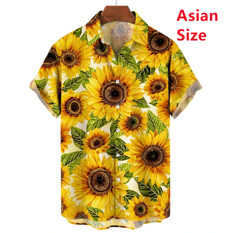 Men's Hawaiian Shirts 3D Print Sunflower Graphics Fashion Button Short Sleeved Lapel Streetwear Hawaiian Shirts For Men Summer