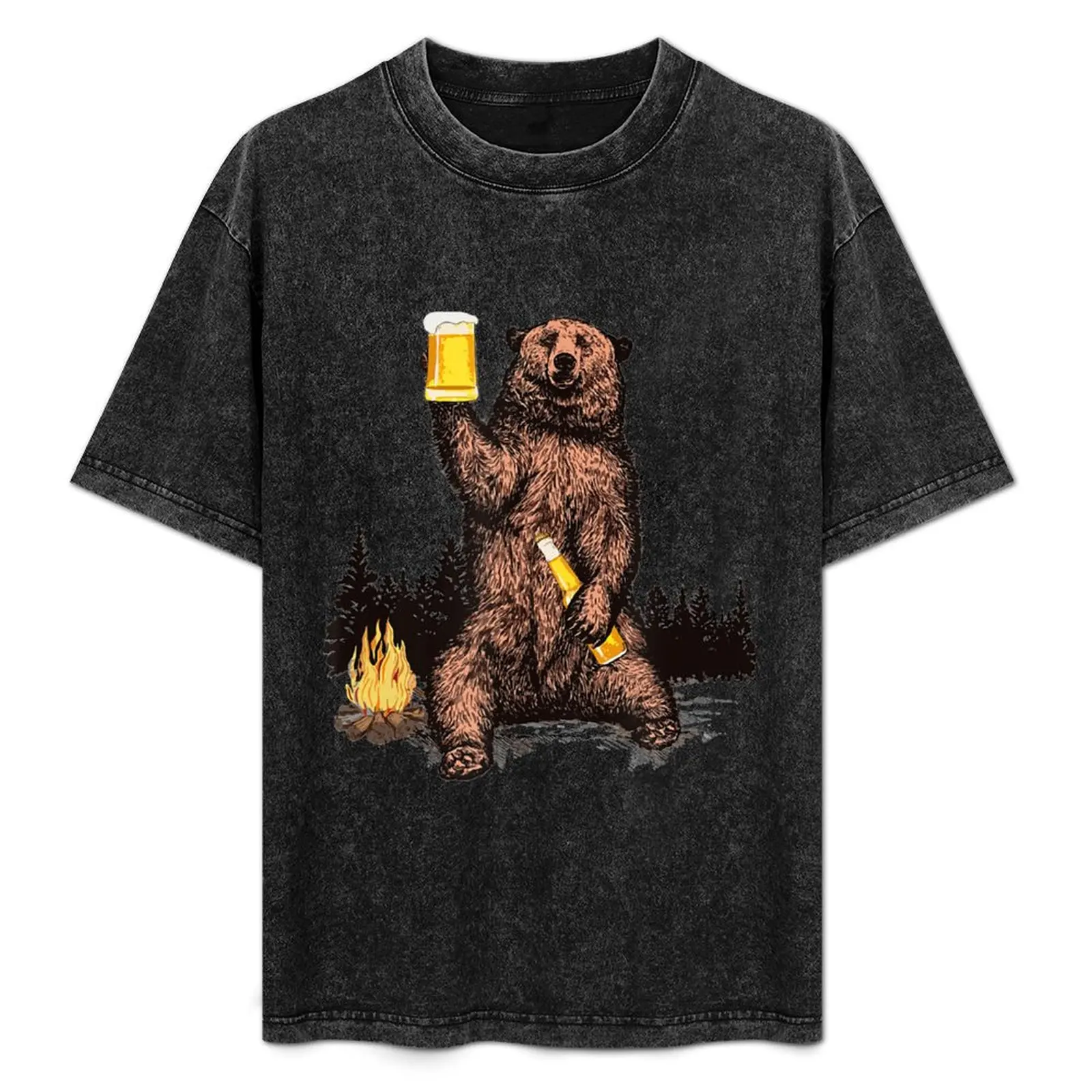 Bear Drinking Beer Camp Fire Woods Outdoor T-Shirt summer tops cheap stuff mens t shirts