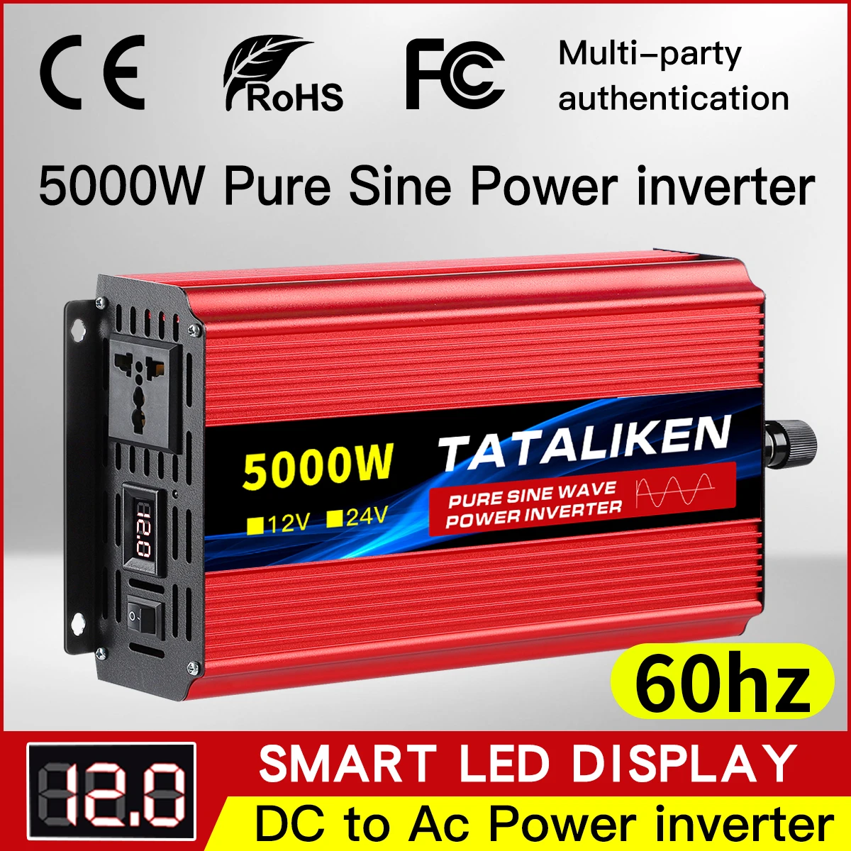 60Hz pure sine wave inverter 1600W 2500W 3500W 4500W DC to AC voltage converter 12V to 220V mini-car power supply