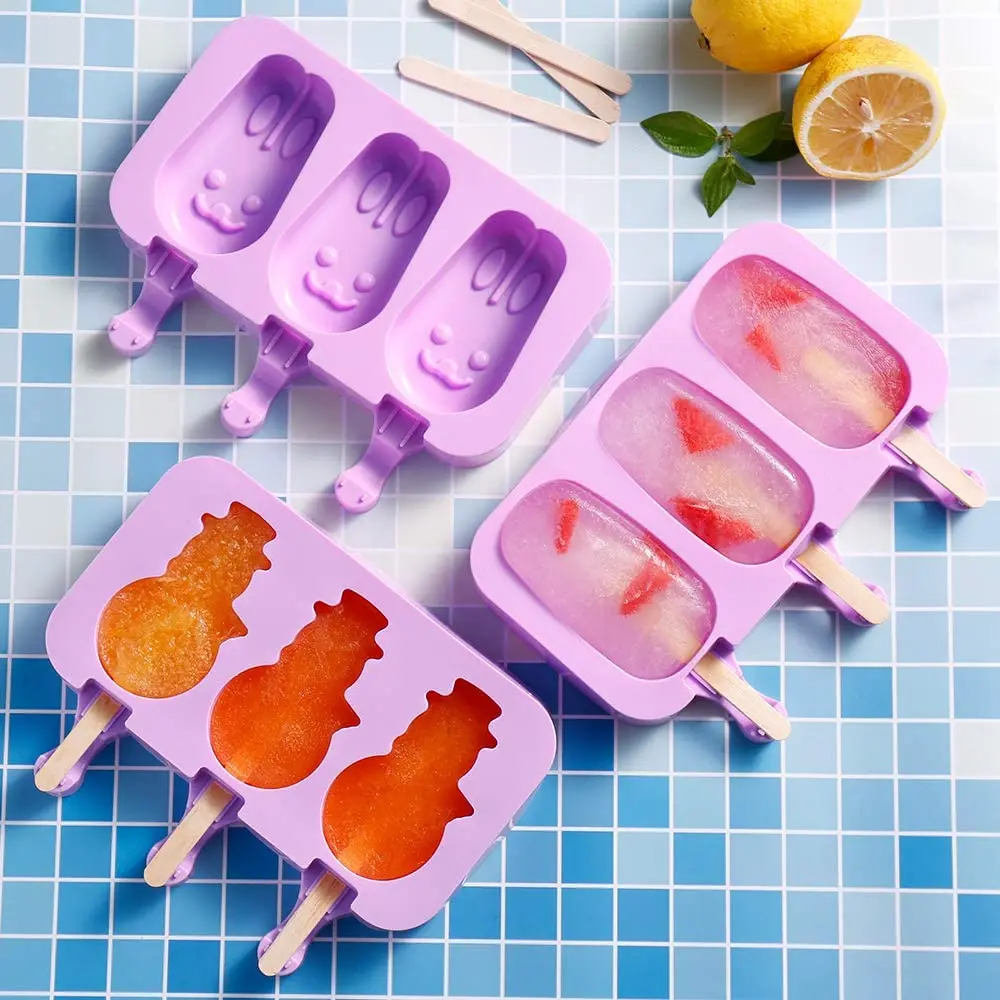 Silicone Ice Cream Mold Reusable Popsicle Molds DIY Homemade Cute Cartoon Freezer Fruit Juice Ice Pop Maker Mould Ice Tray