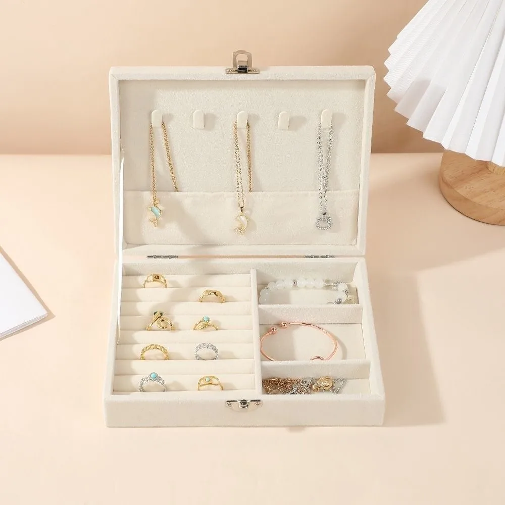 Small Size Velvet Jewelry Box Portable with Lock Jewelry Storage Case Multiple Compartments Jewelry Organizer Case for Home Use