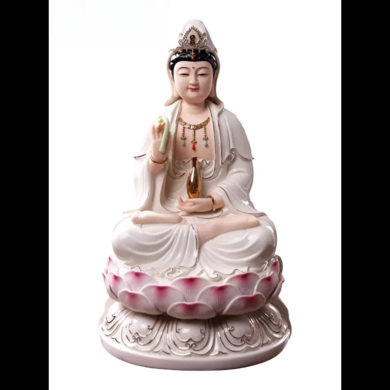1PCS 12 inch ceramic Guanyin Buddha statue with Feng Shui ornaments for home worship of figures living room decoration