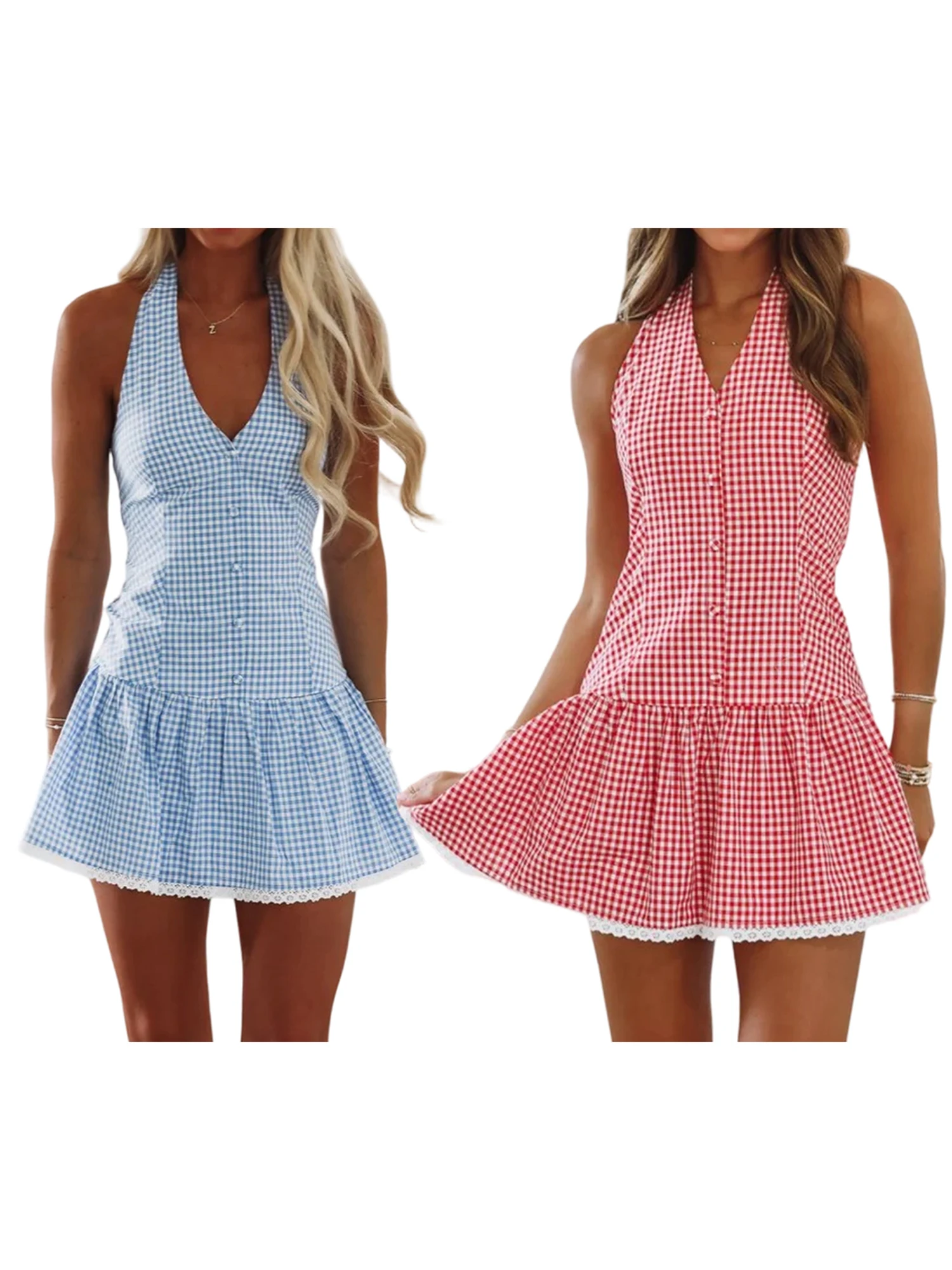 فستان نسائي طويل أنيق بطبعة زهور بدون أكمام ورقبة على شكل حرف V وظهر مفتوح ورقبة رسن بطول الأرض مع فتحة #1