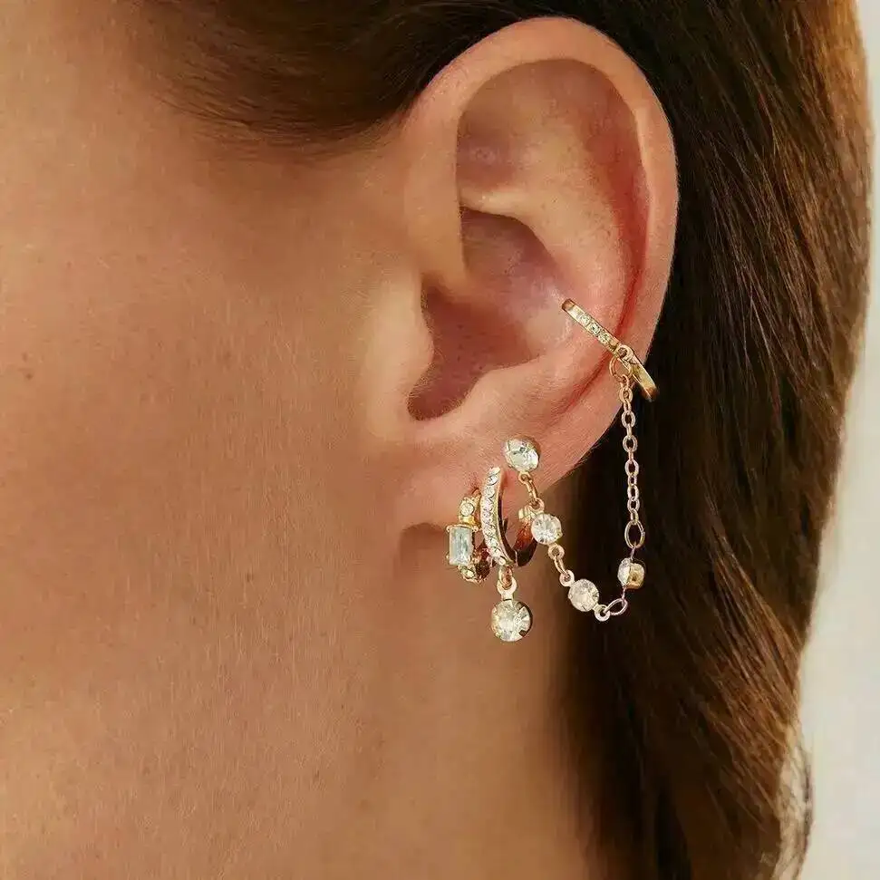 

PuRui 2Style Fashion Luxury Rhinestone Tassel Drop Earrings Elegant Exquisite Gold Color Clip Earring Banquet Jewelry Accessoriy